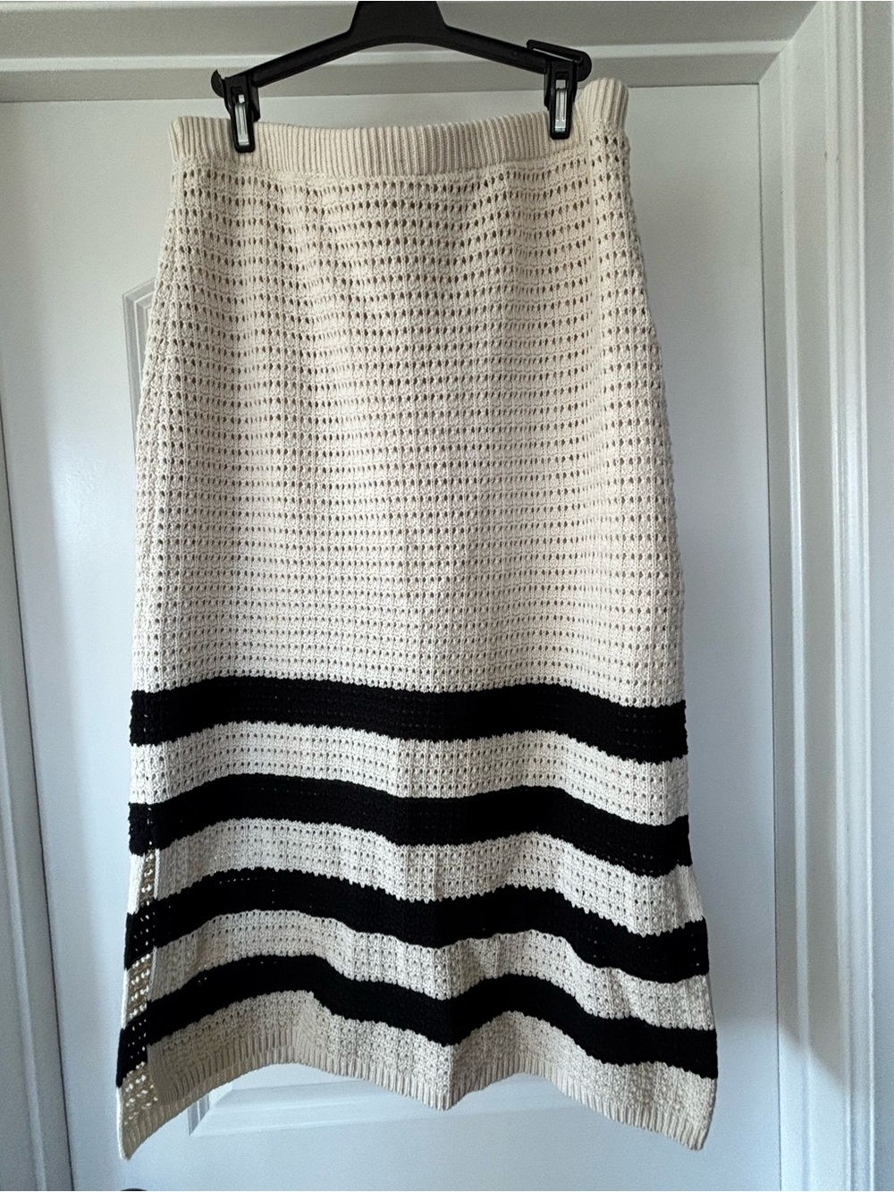 Nordstrom Cream and Black Striped Knit Midi Skirt